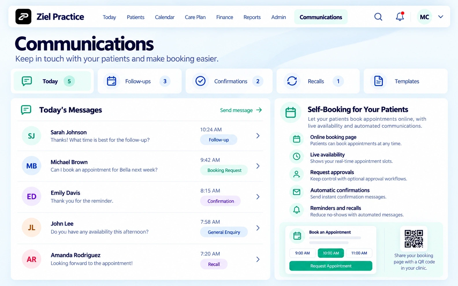 Ziel Practice Communications product view